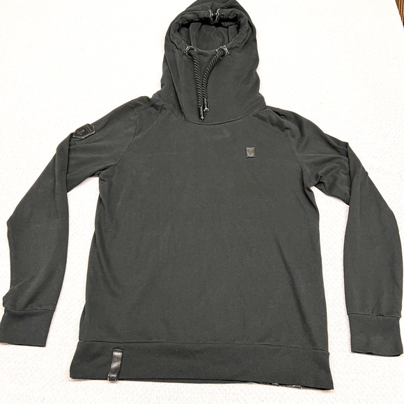Naketano Hoodie Womens Large Black Pullover Cowl Fleece Activewear Casual - Picture 1 of 12